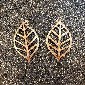 14K Gold Metallic Leather Leaf Earrings